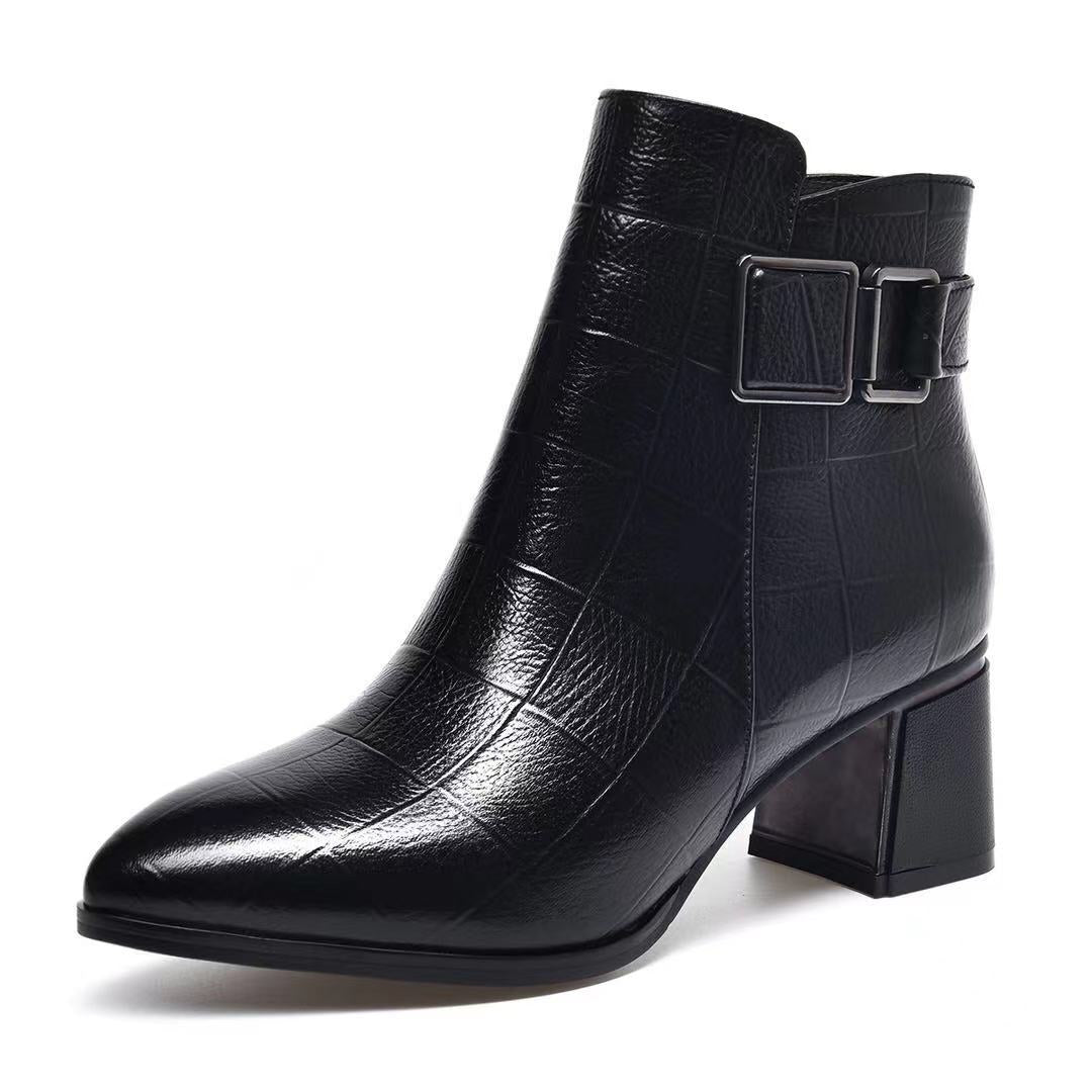Women's High Chunky Pointed Toe Mid Cotton Boots