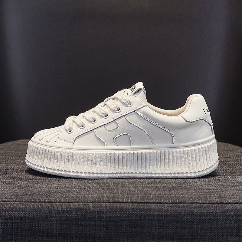 Women's White Shell Toe Thick Bottom Biscuit Shape Versatile Four Sneakers