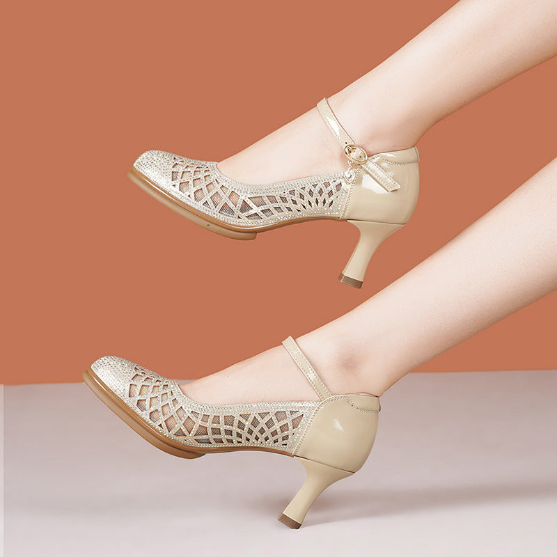 Women's Cheongsam Catwalk Dance Show Buckle Rhinestone Heels