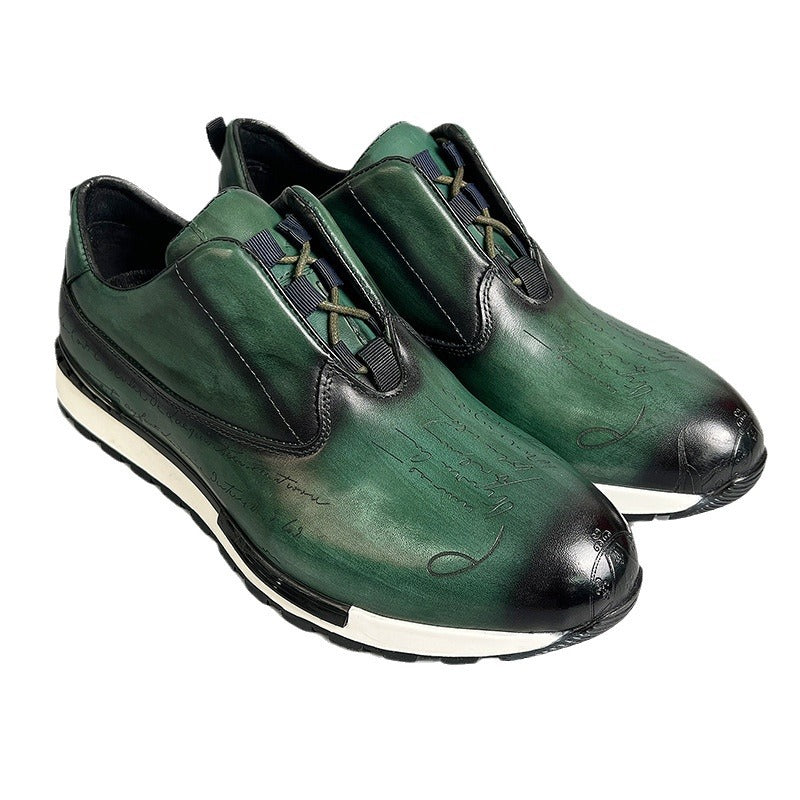 Men's Genuine Round Toe Fashion First Layer Leather Shoes