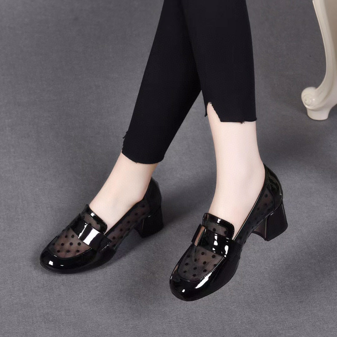 Women's High Spring Round Head Chunky Patent Heels