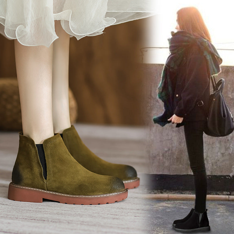 Women's Elastic Martin For British Style Flat Ankle Boots