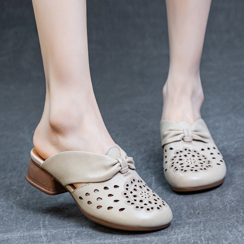 Women's Bottom Top Layer Cowhide Chinese Style Toe Heels