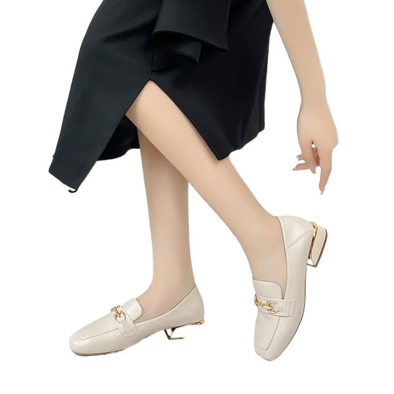 Women's Pumps Chunky Square Toe Mid British Style Loafers