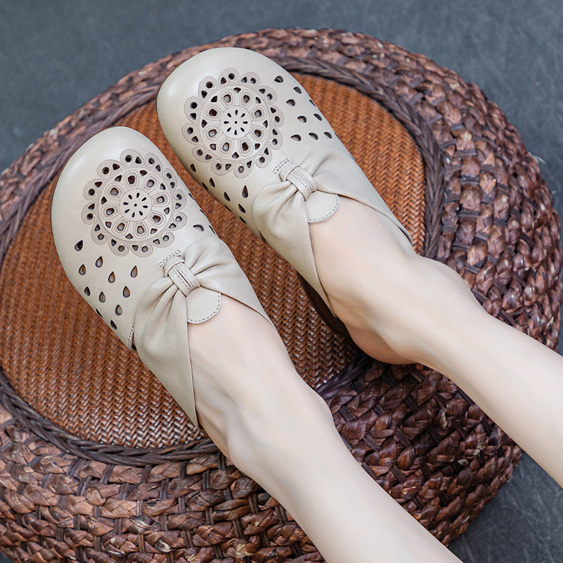 Women's Bottom Top Layer Cowhide Chinese Style Toe Heels