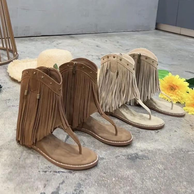 Women's Tassel Summer Open Toe Side Zipper Sandals