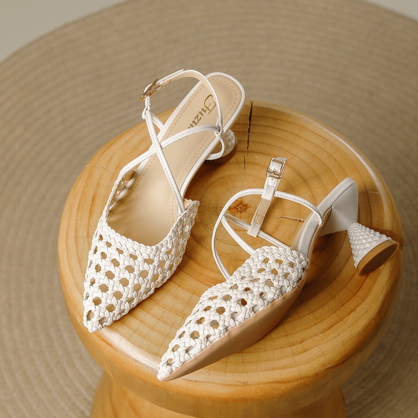 Women's French Woven Closed Toe Summer Pointed Heels