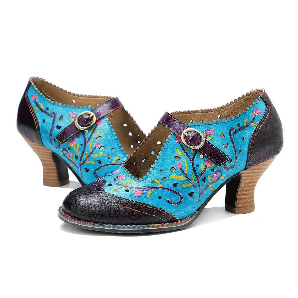 Spring Genuine Hand-rub Color Stitching Contrast Women's Shoes