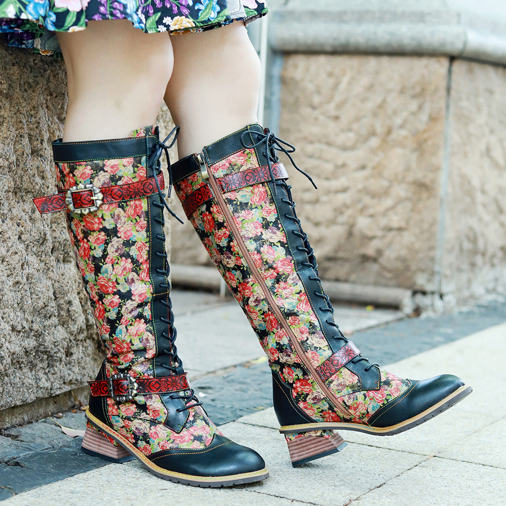 Handmade Genuine Brush Color Retro Idyllic Boots