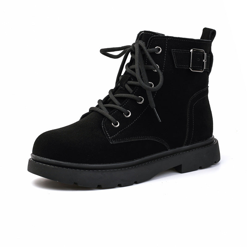 Women's Genuine British Style Frosted Mid Flat Short Boots