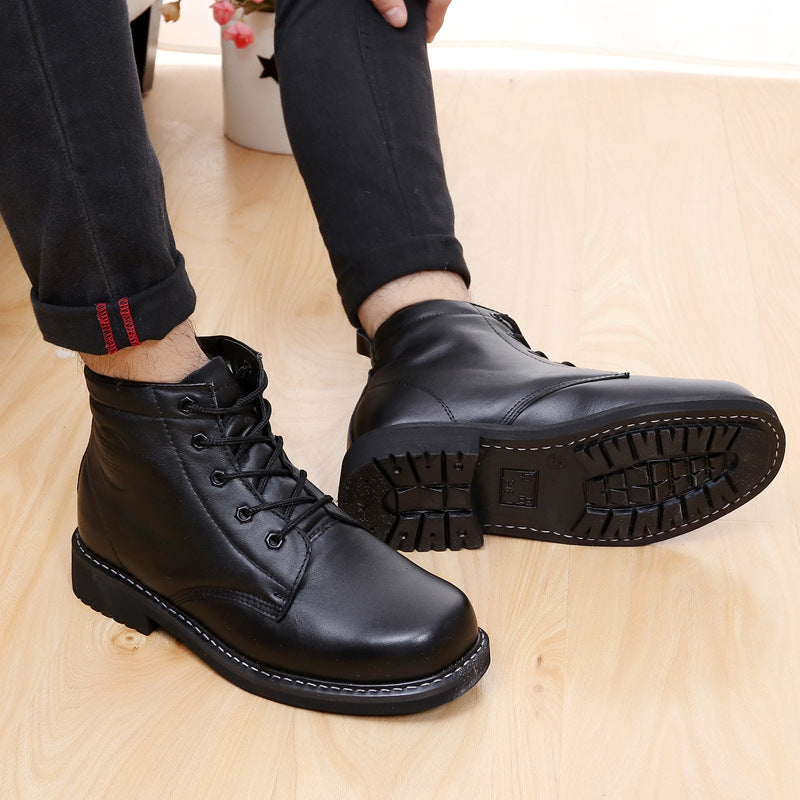 Men's Winter Cotton Cowhide Platform Wool Warm Men's Shoes