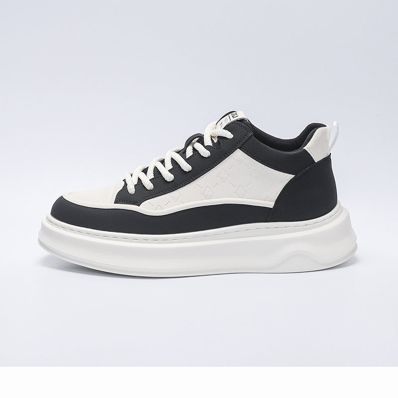 Men's Black Embossed Breathable Invisible Elevated Muffin Men's Board Shoes
