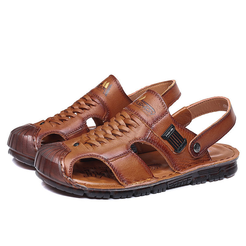 Men's Summer Green Pump Beach First Layer Cowhide Sandals
