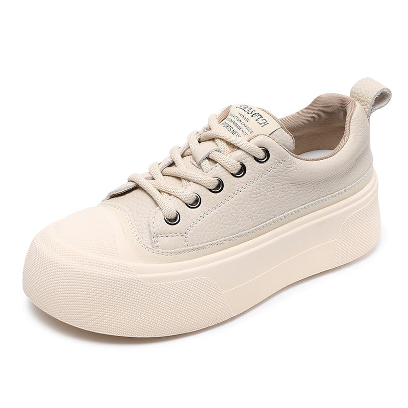 Women's First Layer Cowhide Platform Biscuit Shape Sneakers