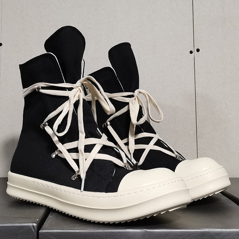 Upgraded Mesh Rivet Board Platform Ankle White Match Dark Sneakers