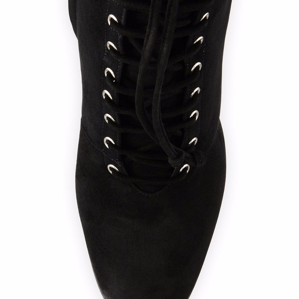 Women's Black High-heeled Ankle Plus Size Chunky Boots