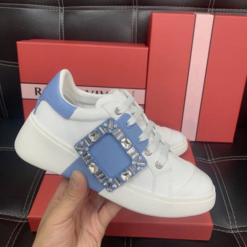 Women's Rhinestone Square Buckle White Inner Height Casual Shoes