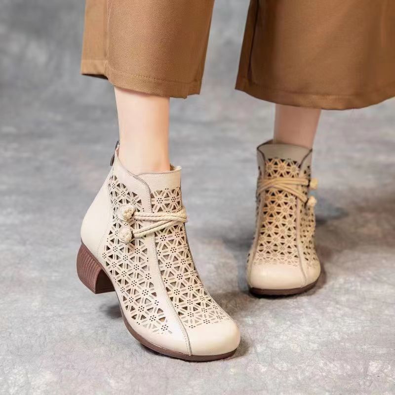 Women's Handmade Retro Hollowed Medium Chunky Mom Women's Shoes