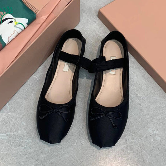 Grandma Bow Pumps Flat Round Toe Casual Shoes