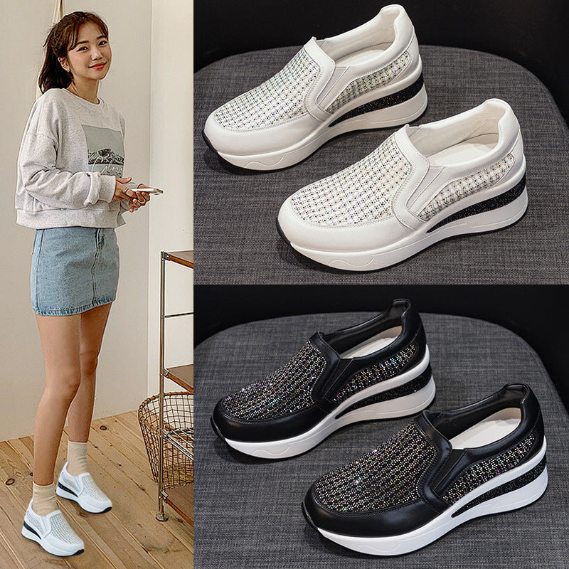 Rhinestone Wedge Female Platform Pumps Lightweight Travel Loafers