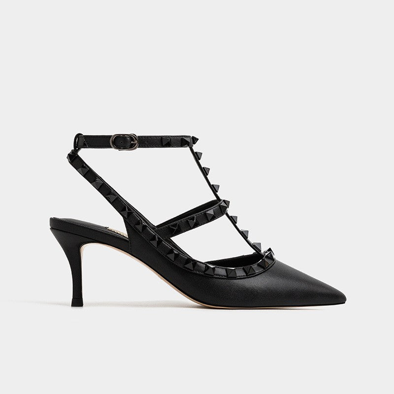 Women's Rivet Pointed Toe High-heeled Stiletto Lace Up For Outer Women's Shoes