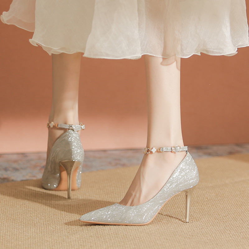 Women's High Elegant Pointed Stiletto Crystal Bridesmaid Wedding Women's Fashion Shoes