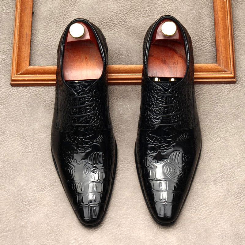 Men's Fashion Alligator Pattern British Full Cowhide Business Formal Wear Sneakers