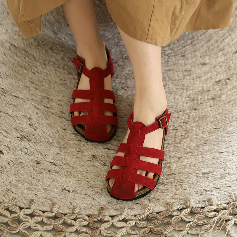 Women's Round Toe Belt Loop Flat Retro Sandals