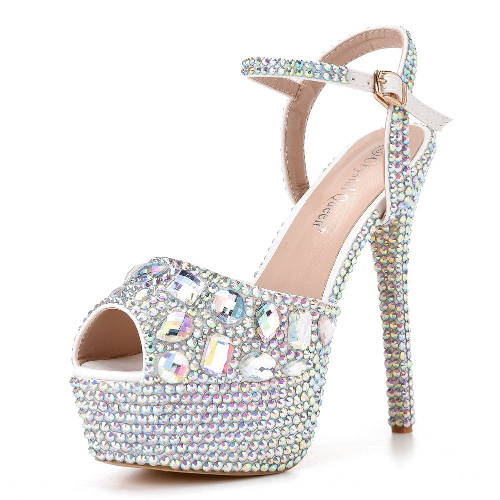 Stiletto Rhinestone Wedding Bridal Colorful Crystals Crystal Sandals