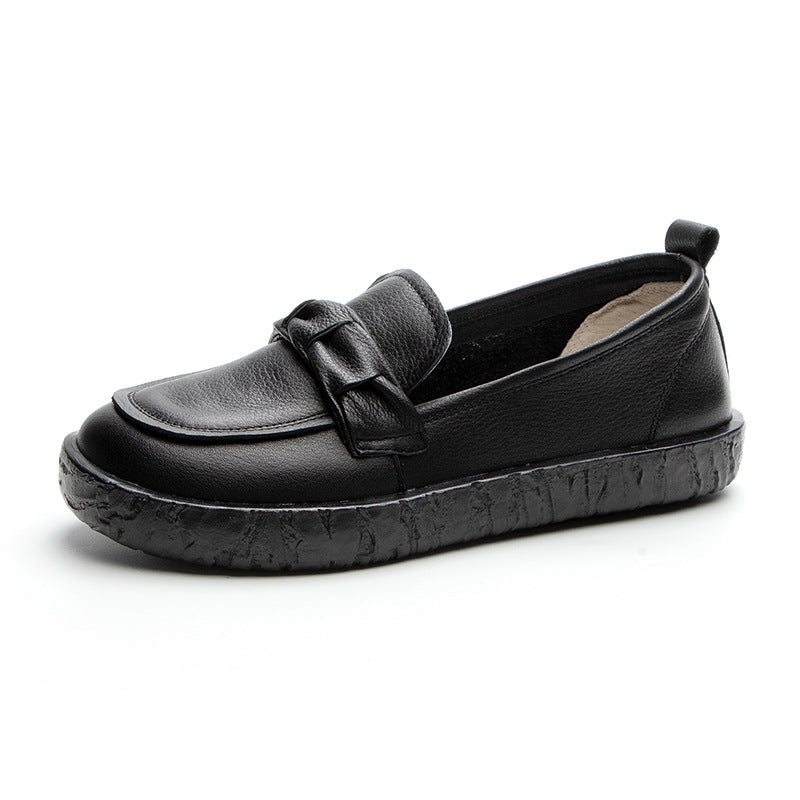 Women's Layer Cowhide Easy Wear Flat Nurse Loafers