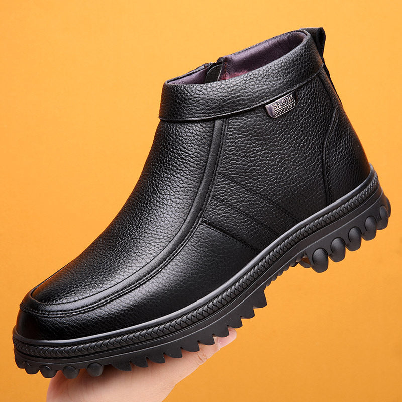Men's First Layer Cowhide Wool Cotton Fleece-lined Warm Plus Men's Shoes
