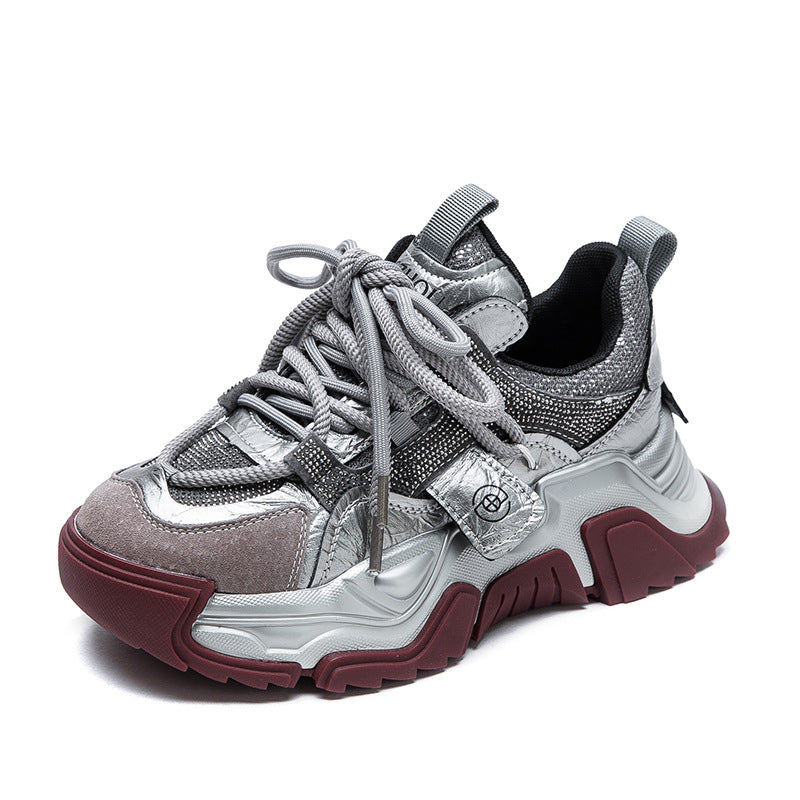 Women's Niche Style Color Matching Rhinestone Dad Casual Shoes