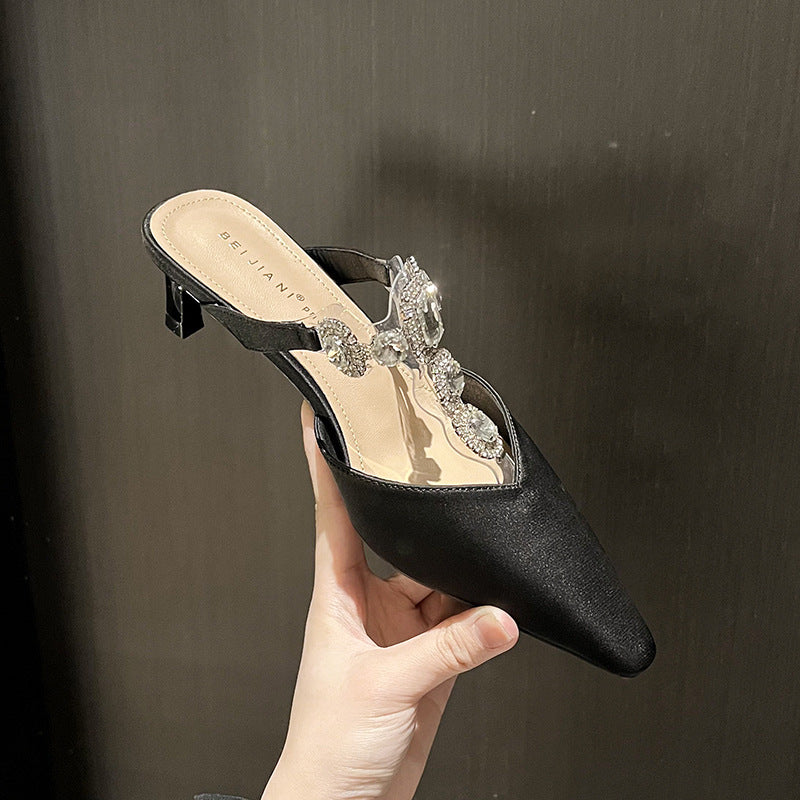 Beautiful Sier Half Diamond With Closed Toe Heels