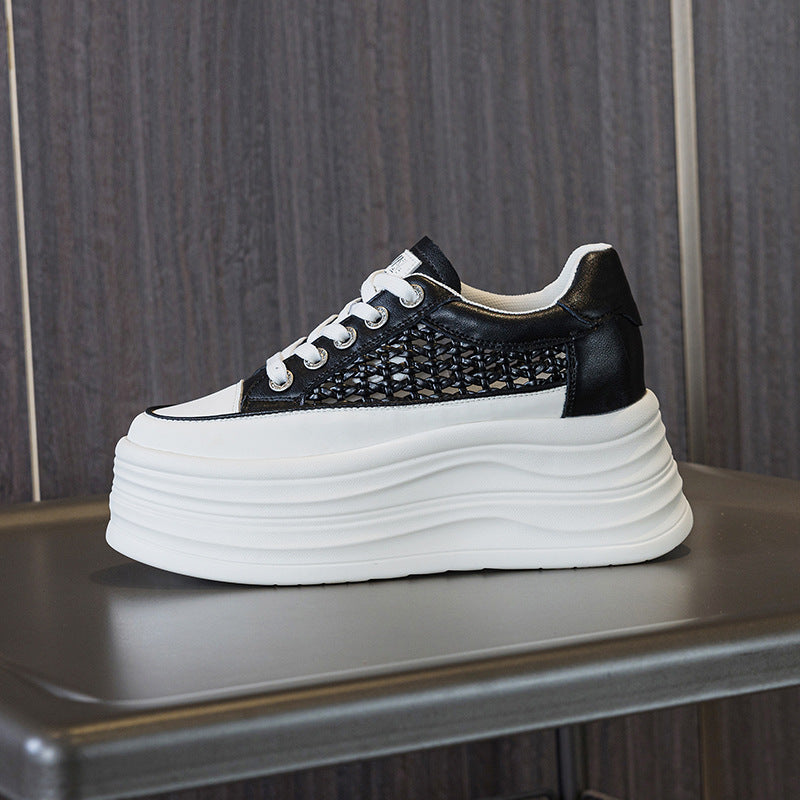 Women's Increasing Breathable Mesh White Thick Bottom Casual Shoes