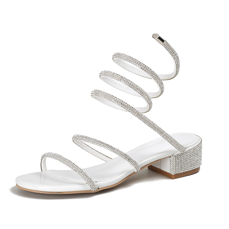 Women's Snake-shaped Summer Chunky Open Toe Roman Heels