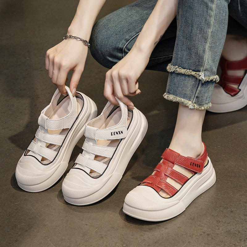 Women's Top Layer Cowhide Platform Summer Breathable Leisure Sandals