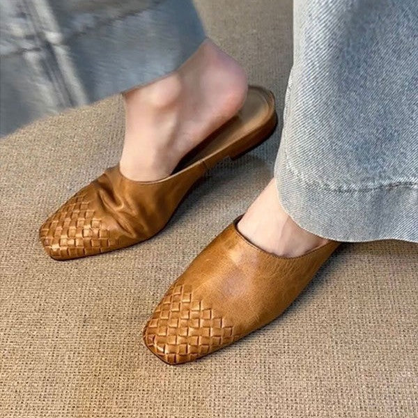Women's French Style Vintage Weave Closed Toe Half Fashion Slippers