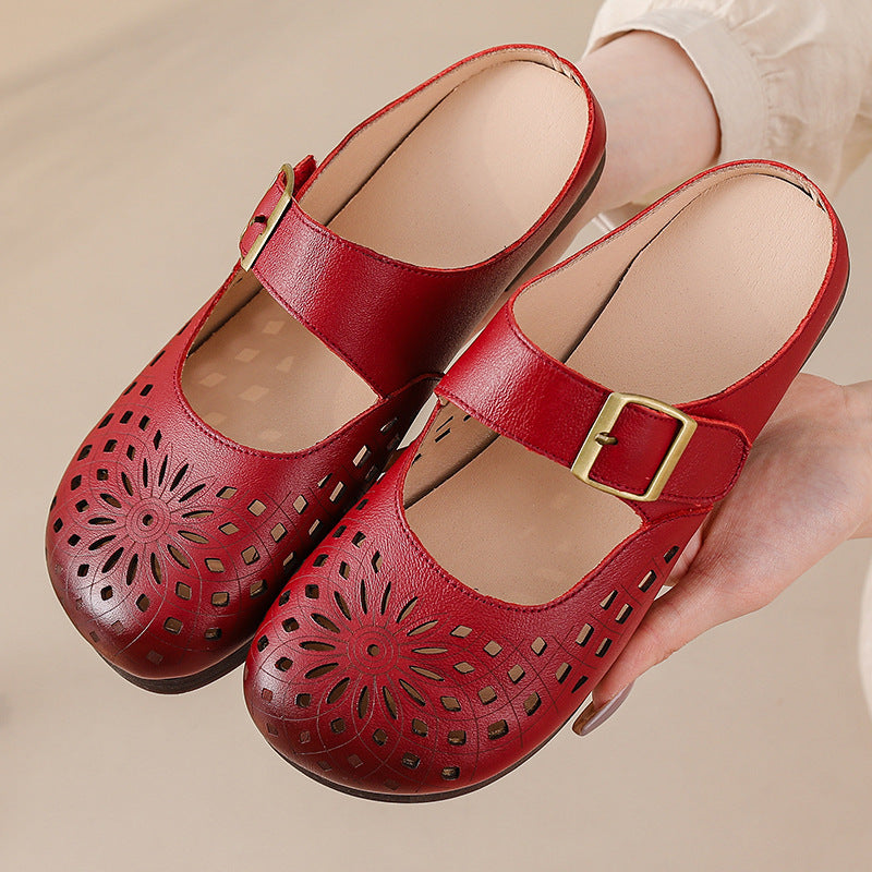 Women's Bottom Mom Flat Comfort People Hollow Sandals