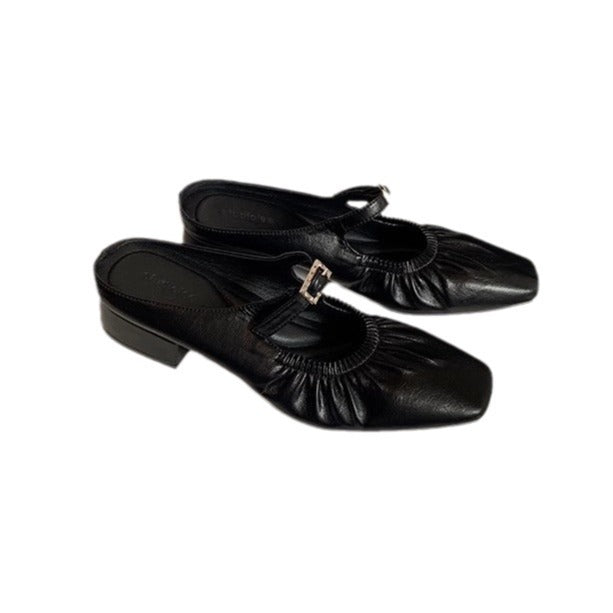 Mom Muses French Square Head Pleated Sandals