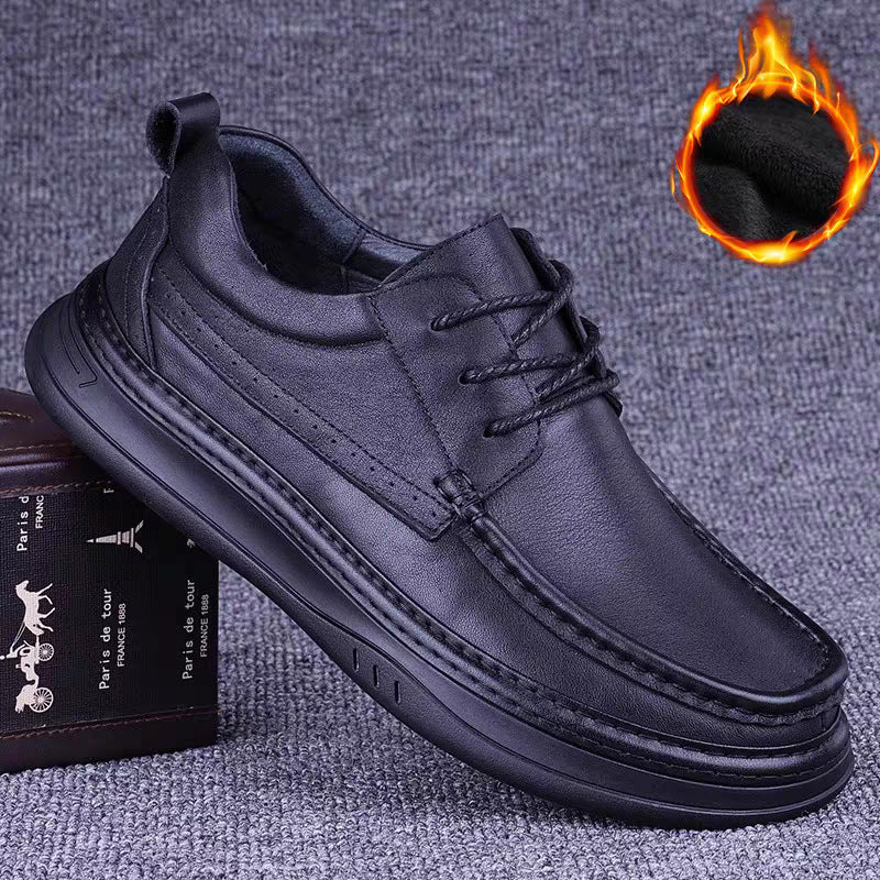 Men's Genuine First Layer Cowhide Solid Platform Plus Veet Stitching Men's Casual Leather Shoes