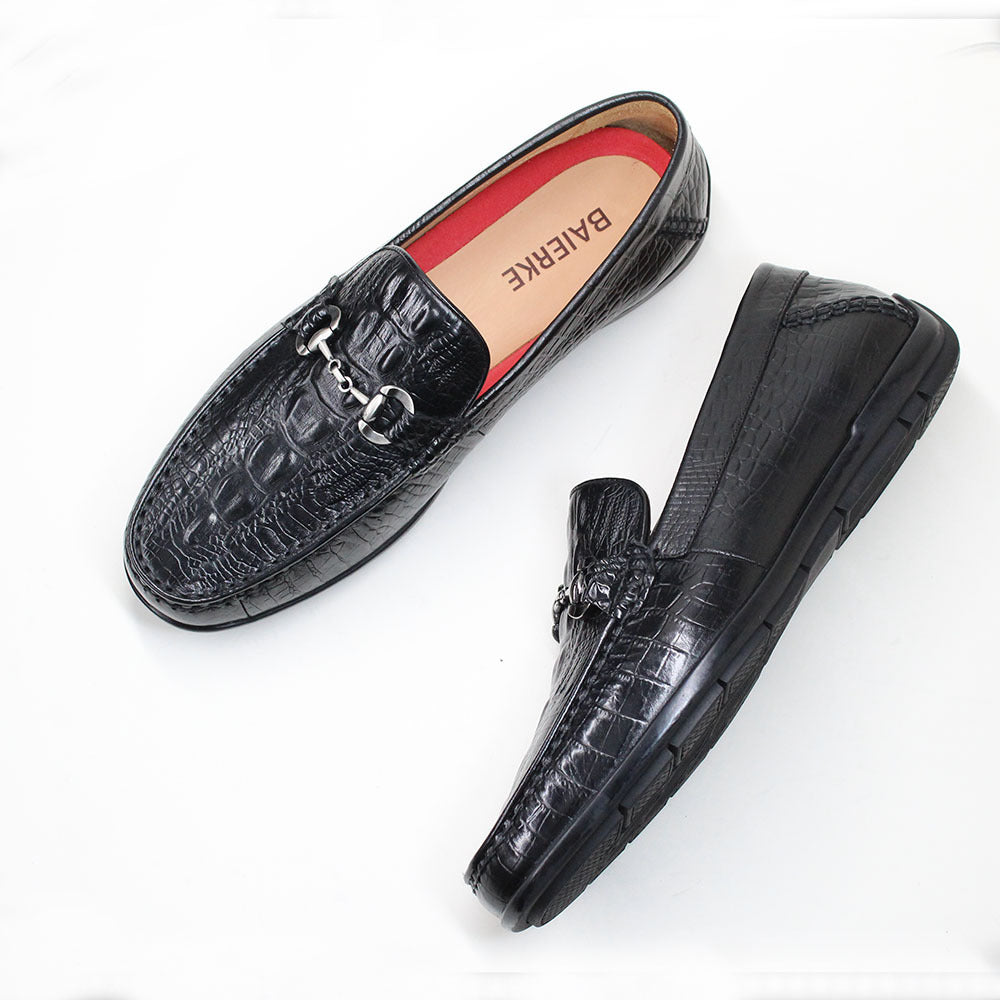 Men's Summer Genuine Breathable One Pedal Crocodile Pattern Top Layer Men's Shoes