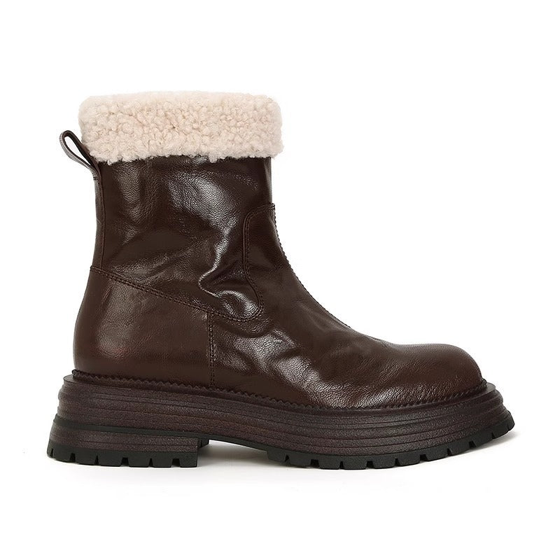Women's Popular Sheepskin Winter Fleece-lined Platform Hight Increasing Martin Snow Boots