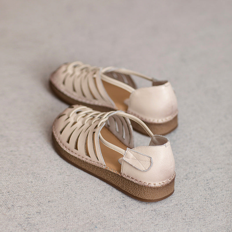 Women's Weave Top Layer Cowhide Flat Mother Sandals