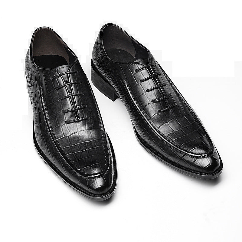 Men's Pointed Stone Embossed Business Formal Wear Leather Shoes