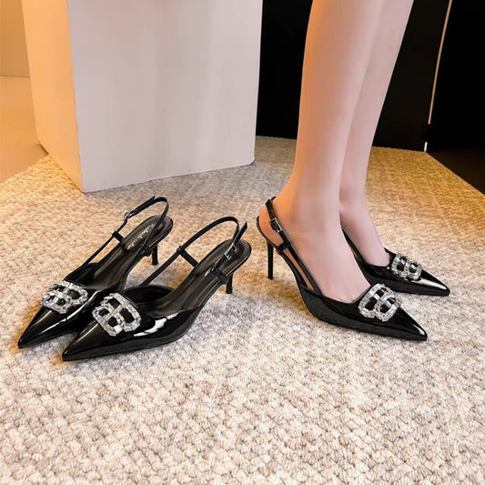 Women's Pumps Rhinestone Buckle Letter Closed Toe Heels