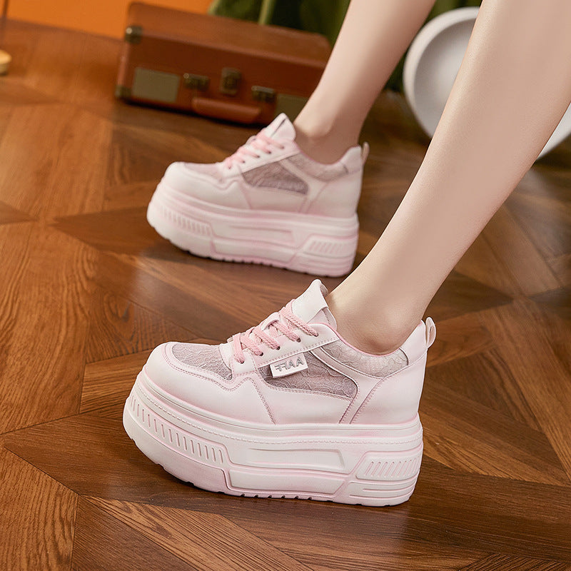 Women's White Summer Platform Board Chic Breathable Empty Mesh Versatile Height Women's Casual Shoes