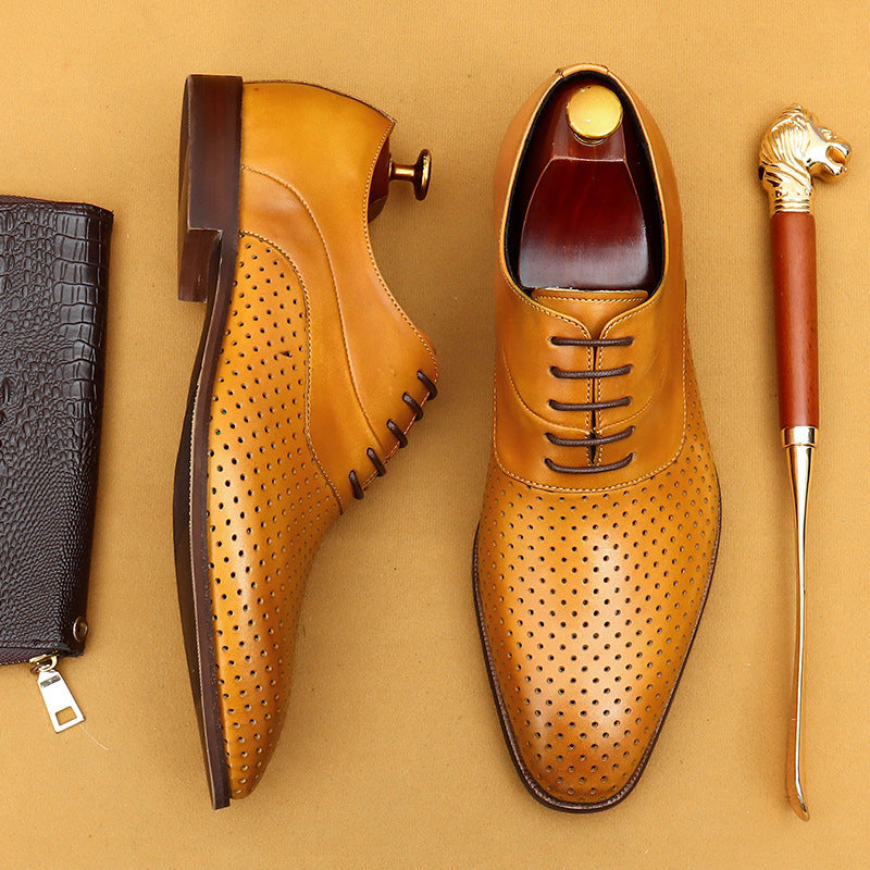 Men's Summer Hollow Genuine Breathable Business Formal Leather Shoes