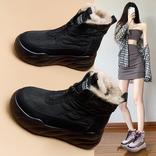 Women's Fur Integrated Winter Fleece-lined Warm Cotton Boots