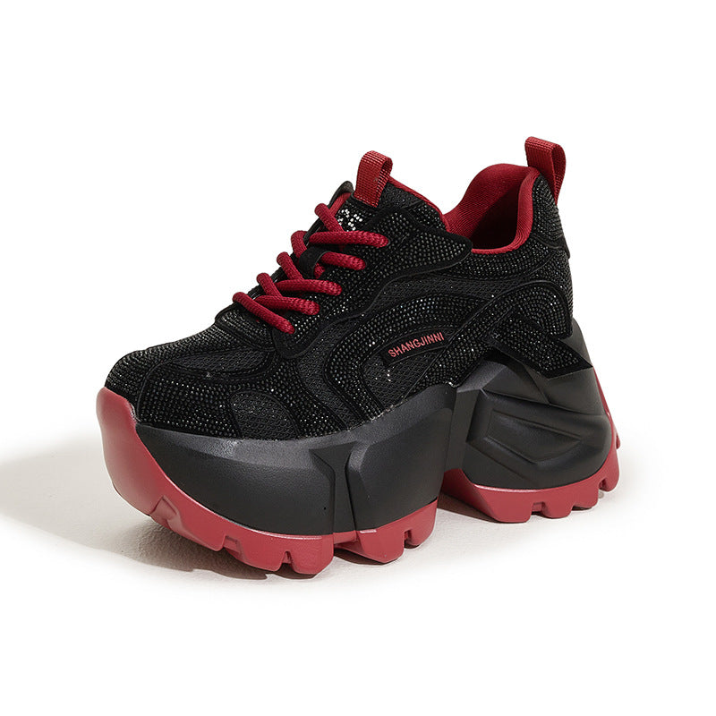 Women's Dad Fashion Rhinestone Platform Height Increasing Sneakers