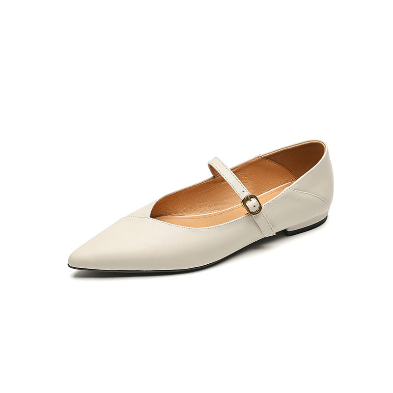 Women's Sheepskin Delicate Pointed Mary Jane Spring Leather Shoes